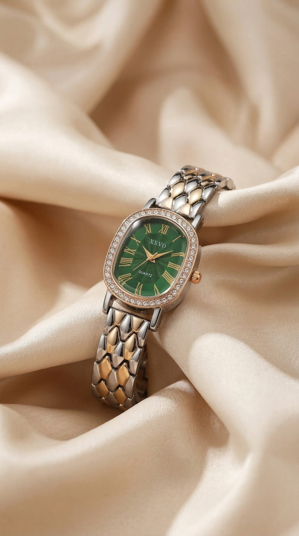 Xsvo Two Tone Green Dial Women Watch