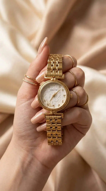 Bubble Time Arabic Women Watch - Golden White