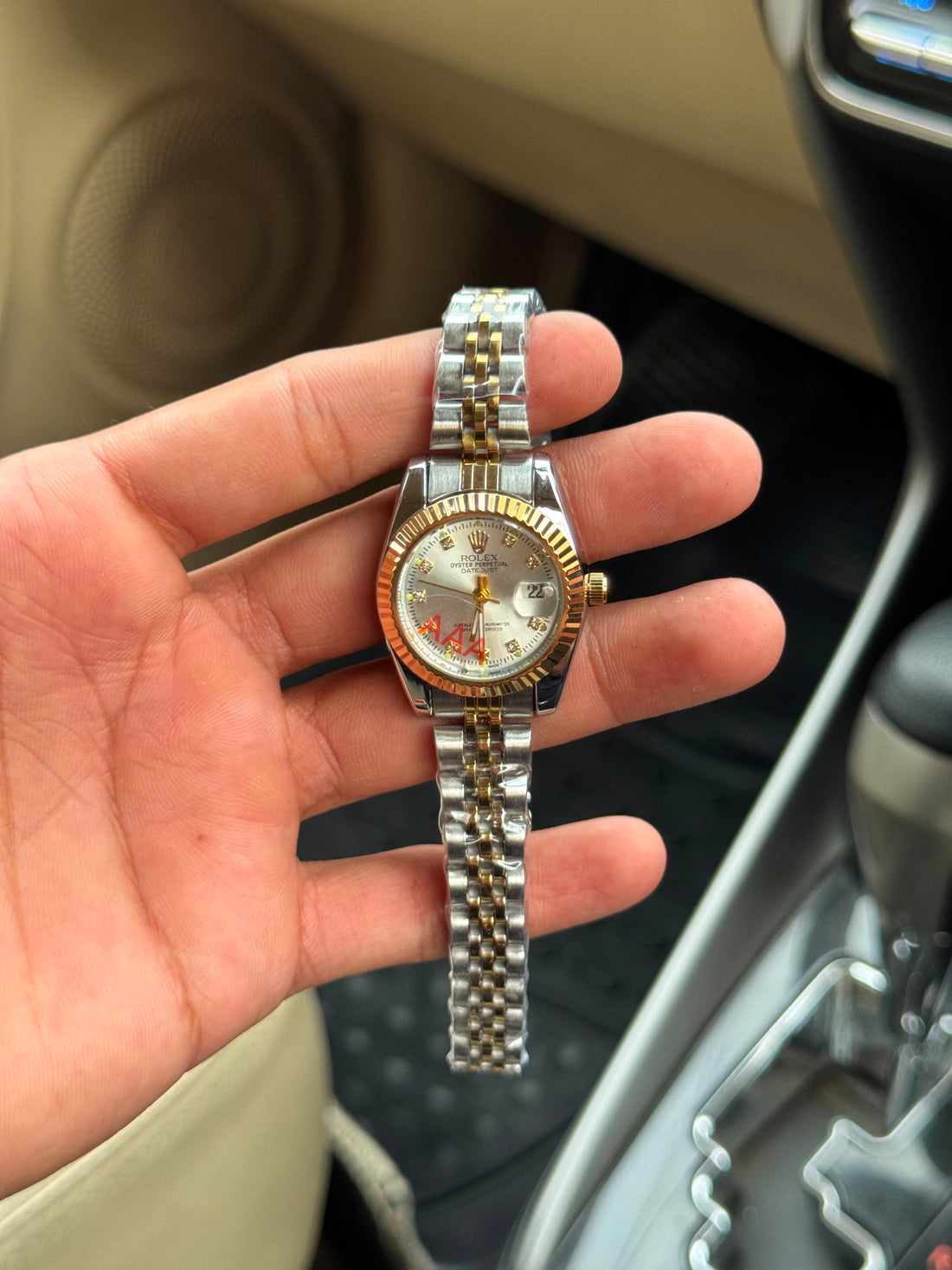 Rolex Date Oyster Silver Dial Women Watch - Two Tone