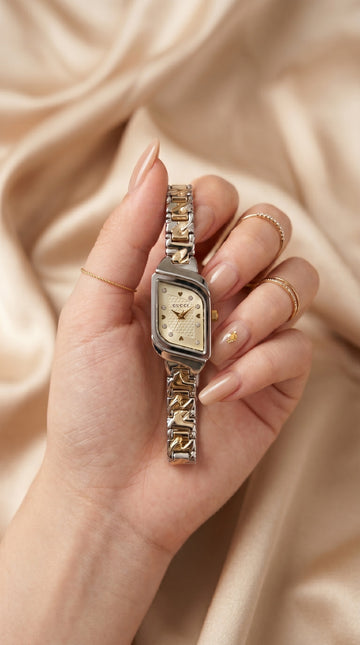 Gucci Whispering Golden Two Tone Golden Dial Women Watch