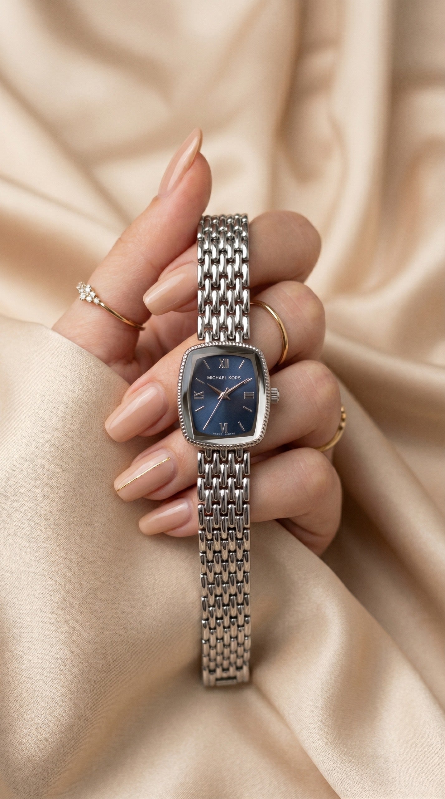 MK Silver Gilded Women Watch - Blue Dial