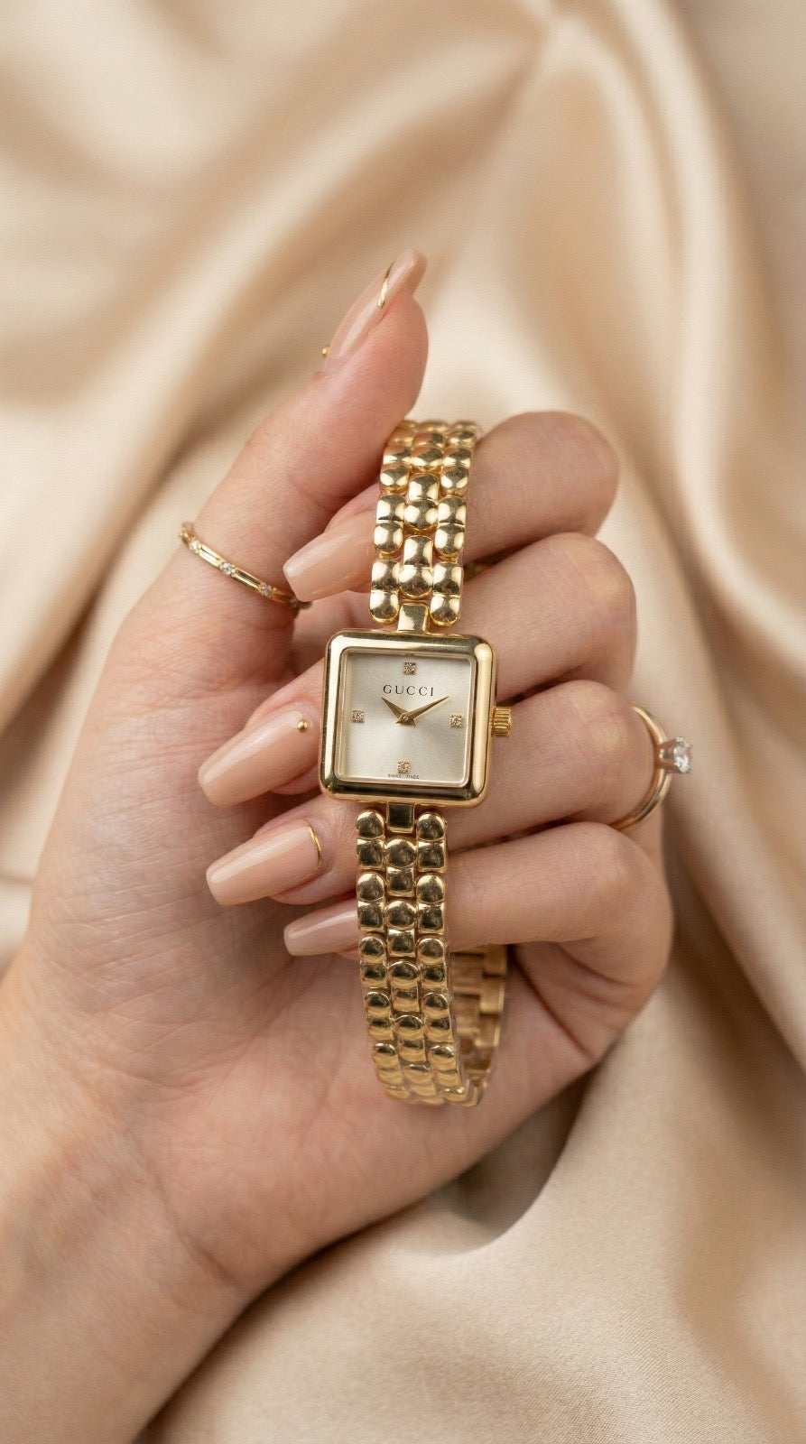 Gucci Square Sparkle Golden Women Watch