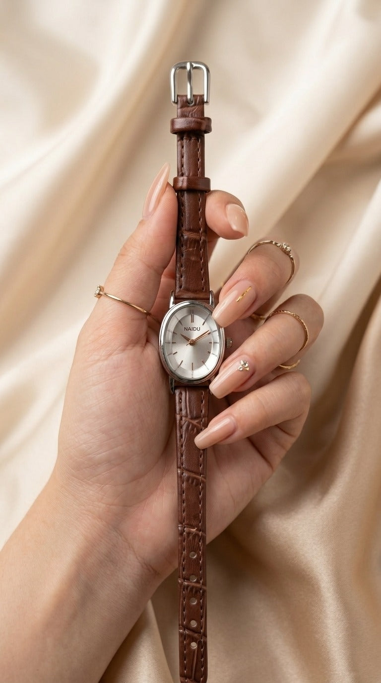 Naidu Oval Brown Women Strap Watch
