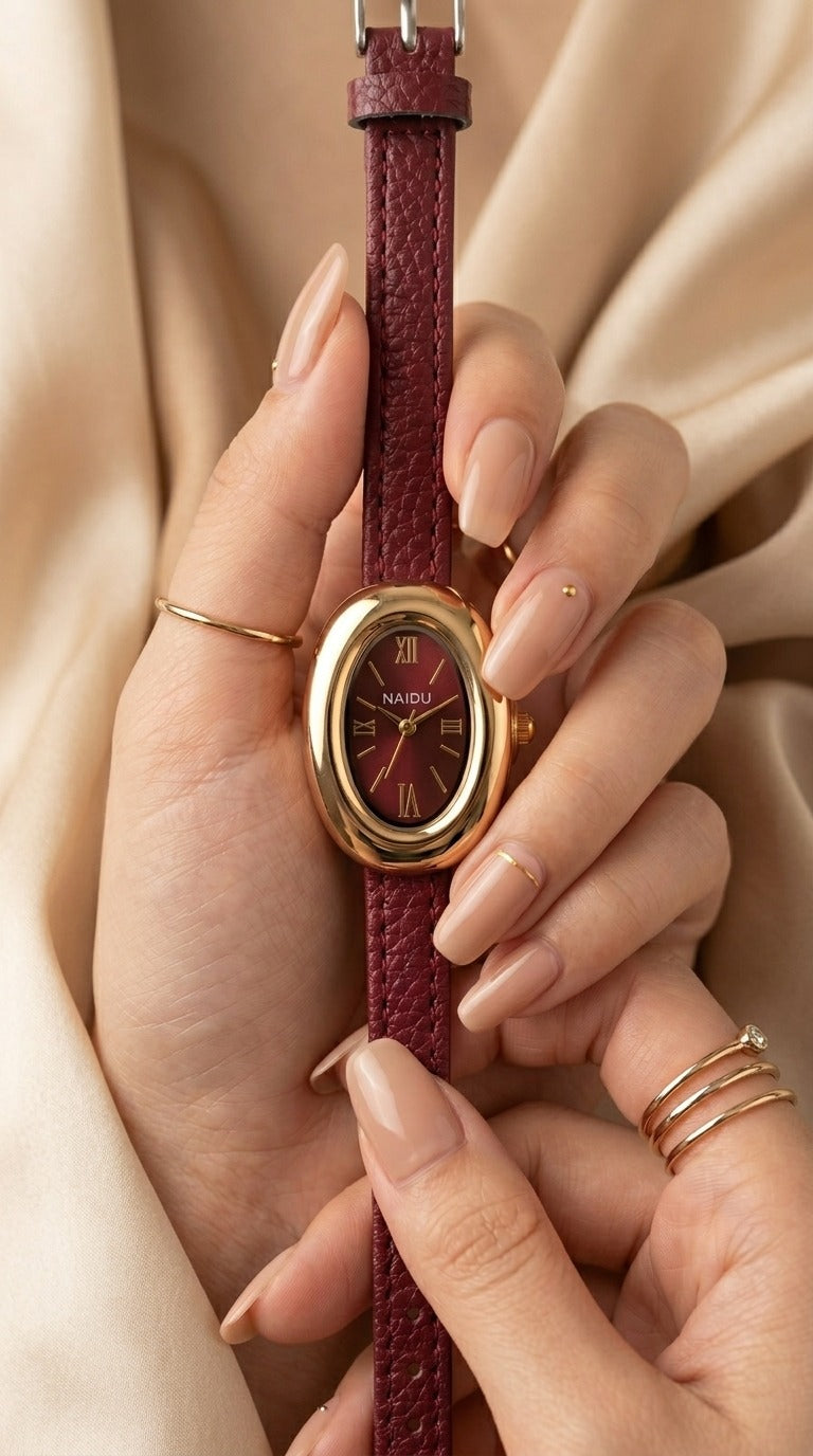 Naidu Vintage Maroon Women Strap Watch