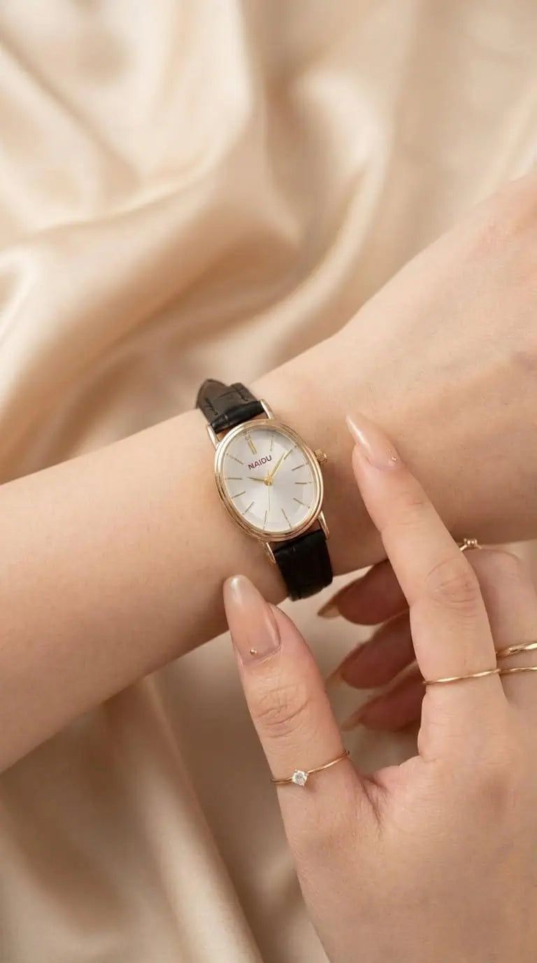 Naidu Oval Black Women Strap Watch