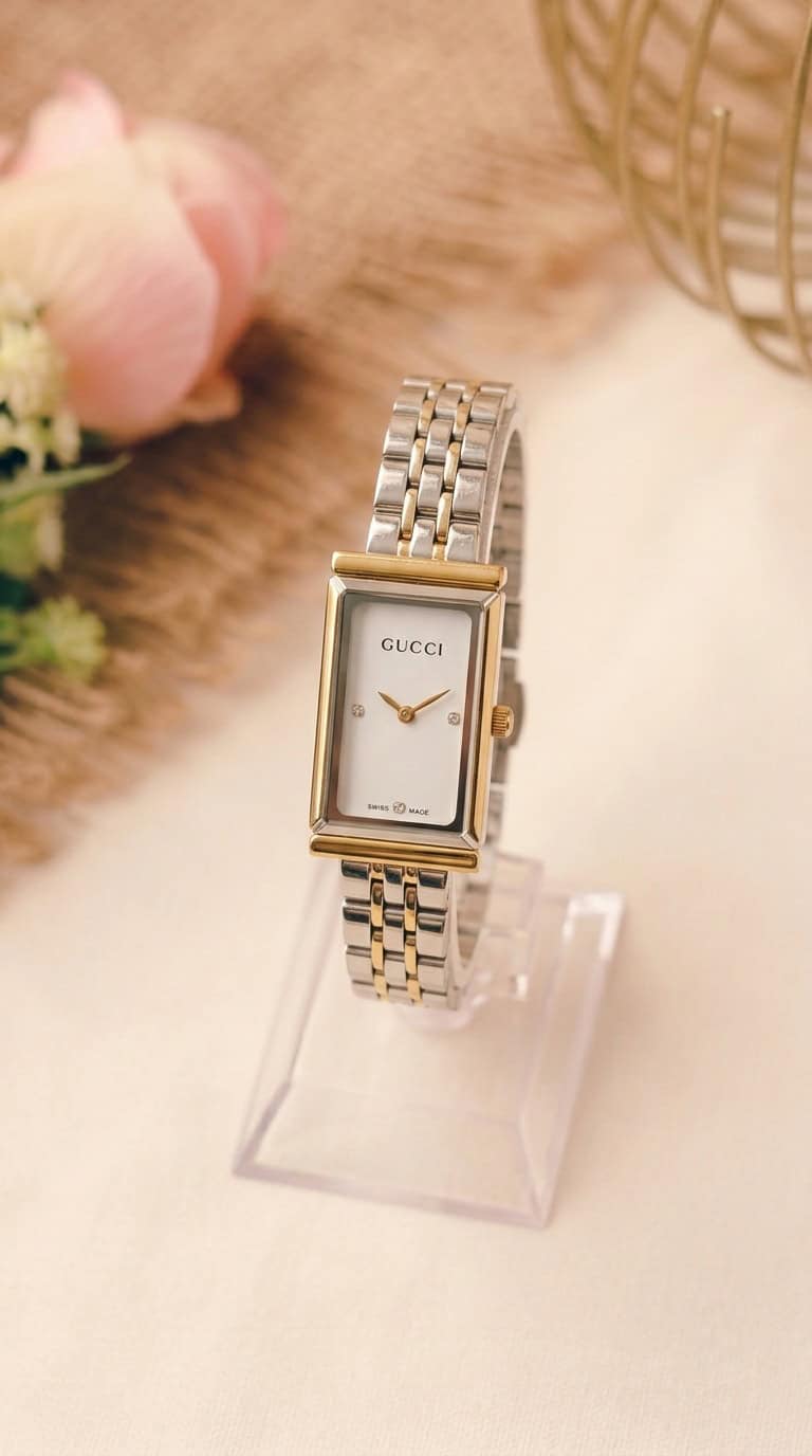 Gucci Rectangular Two Tone Women Watch
