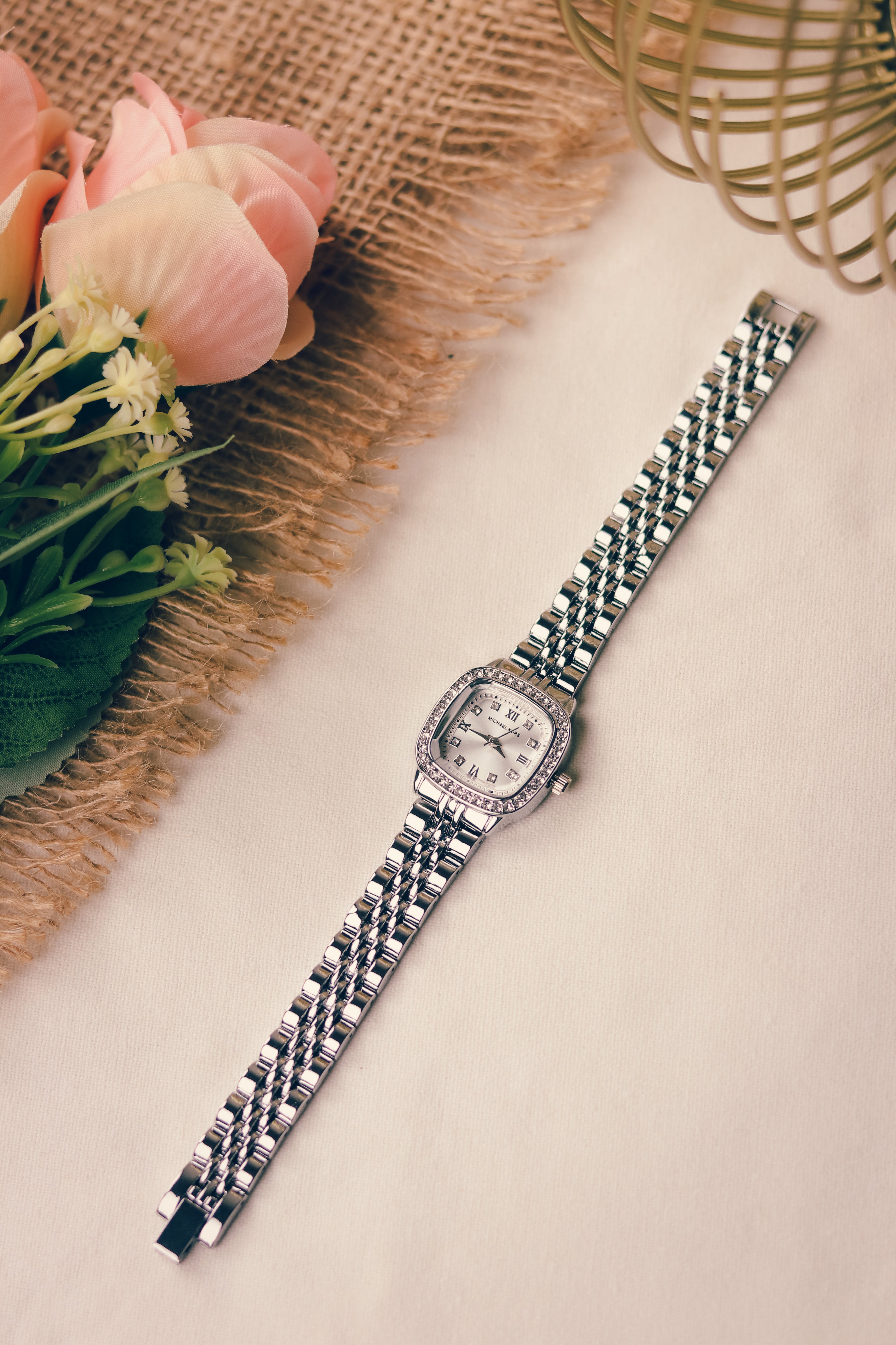 MK Square Silver Women Watch