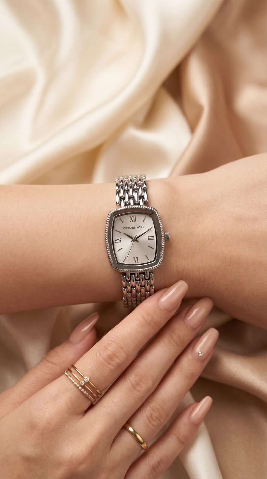 MK Silver Gilded Women Watch - White Dial