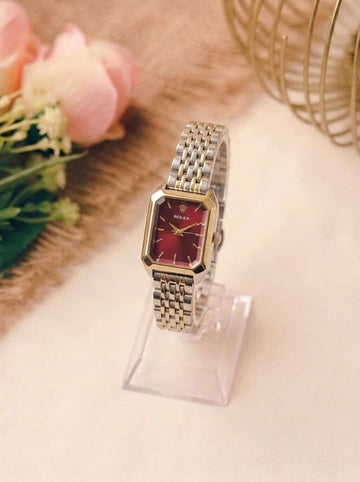 Rolex Angular Empress Women Watch - Two Tone Red