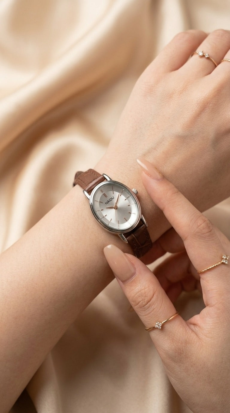 Naidu Oval Brown Women Strap Watch