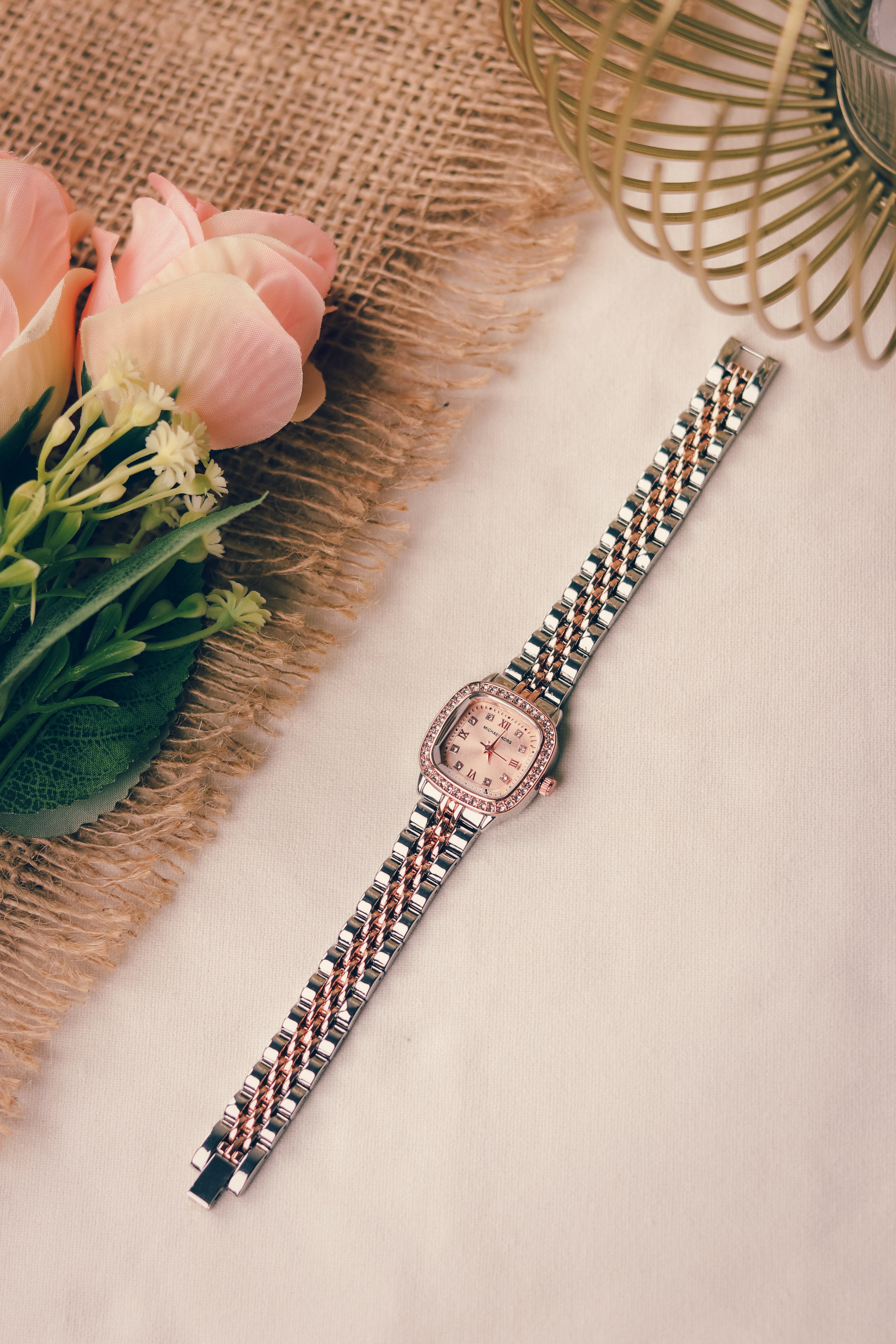 MK Square Rose Gold Two Tone Women Watch