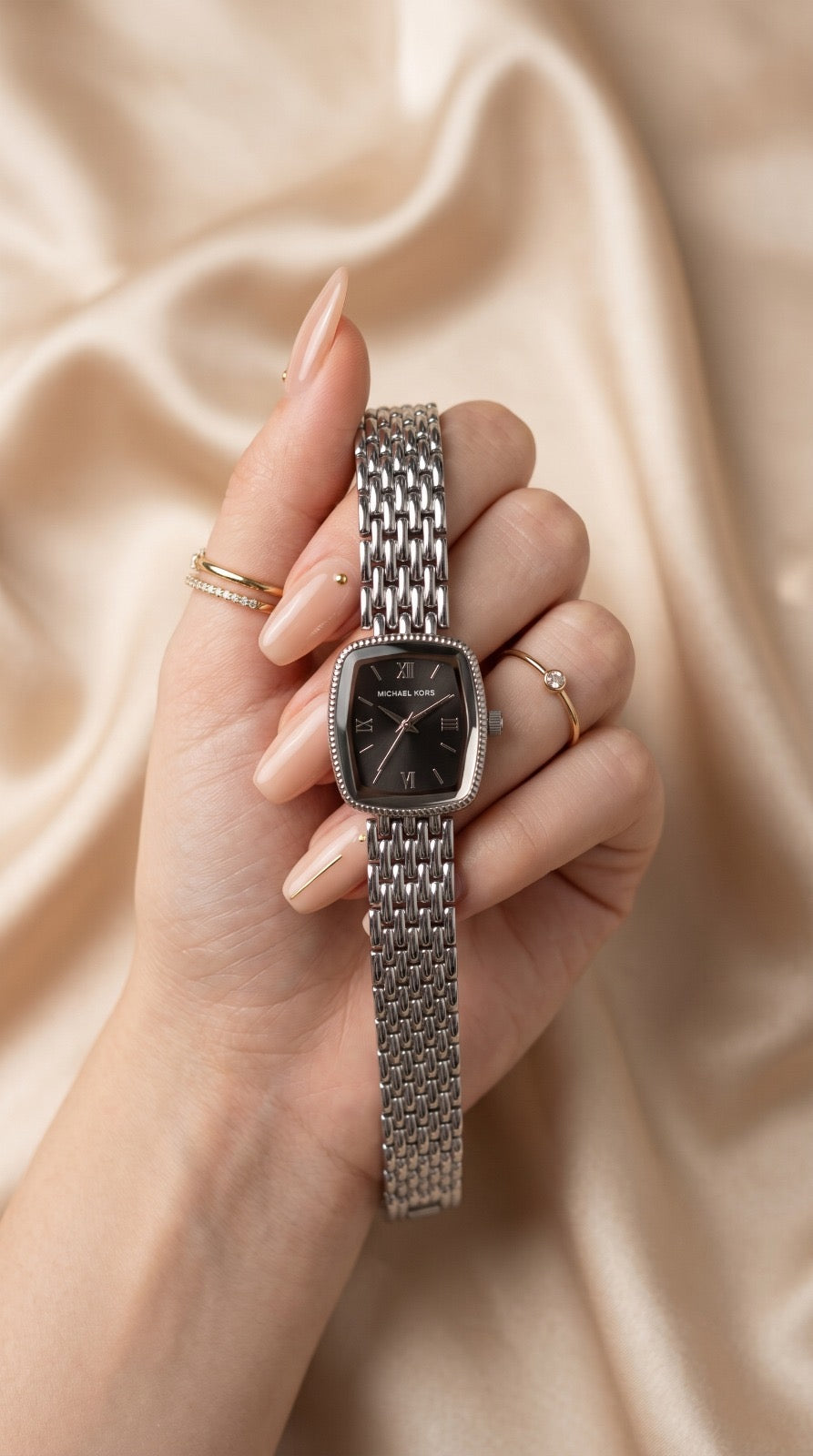MK Silver Gilded Women Watch - Black Dial