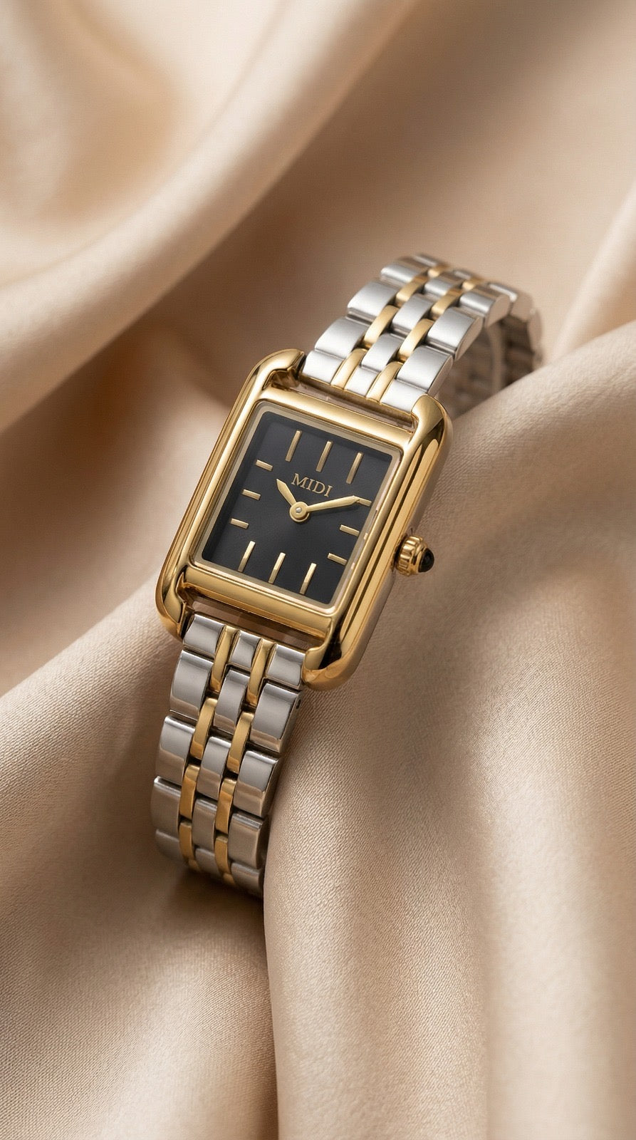 Midi Rectangle Two Tone Black Dial Women Watch