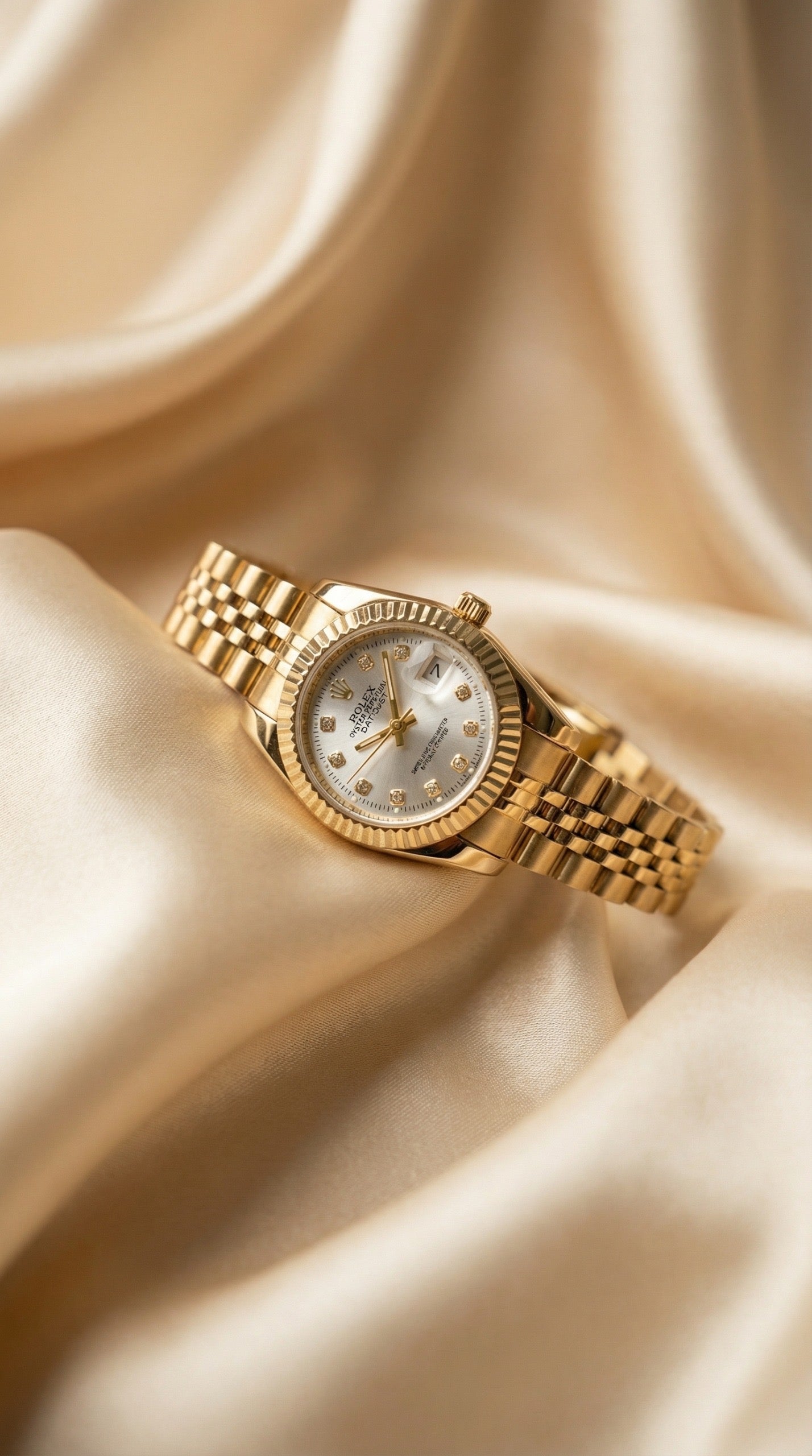 Rolex Date Oyster Golden Women Watch - White Dial