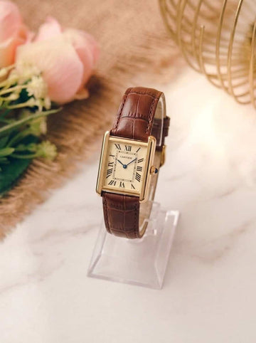 The Cartier Roman Women Strap Watch - Golden Dial