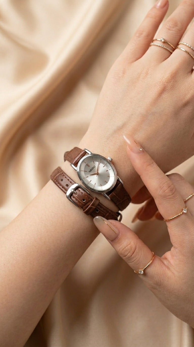 Naidu Oval Brown Women Strap Watch