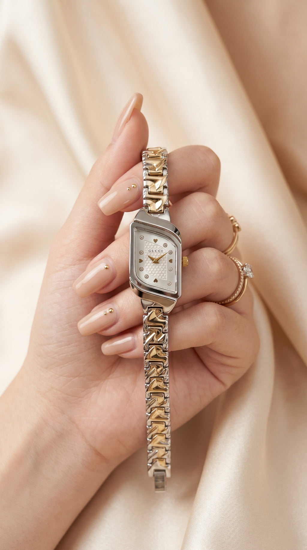 Gucci Whispering Golden Two Tone White Dial Women Watch