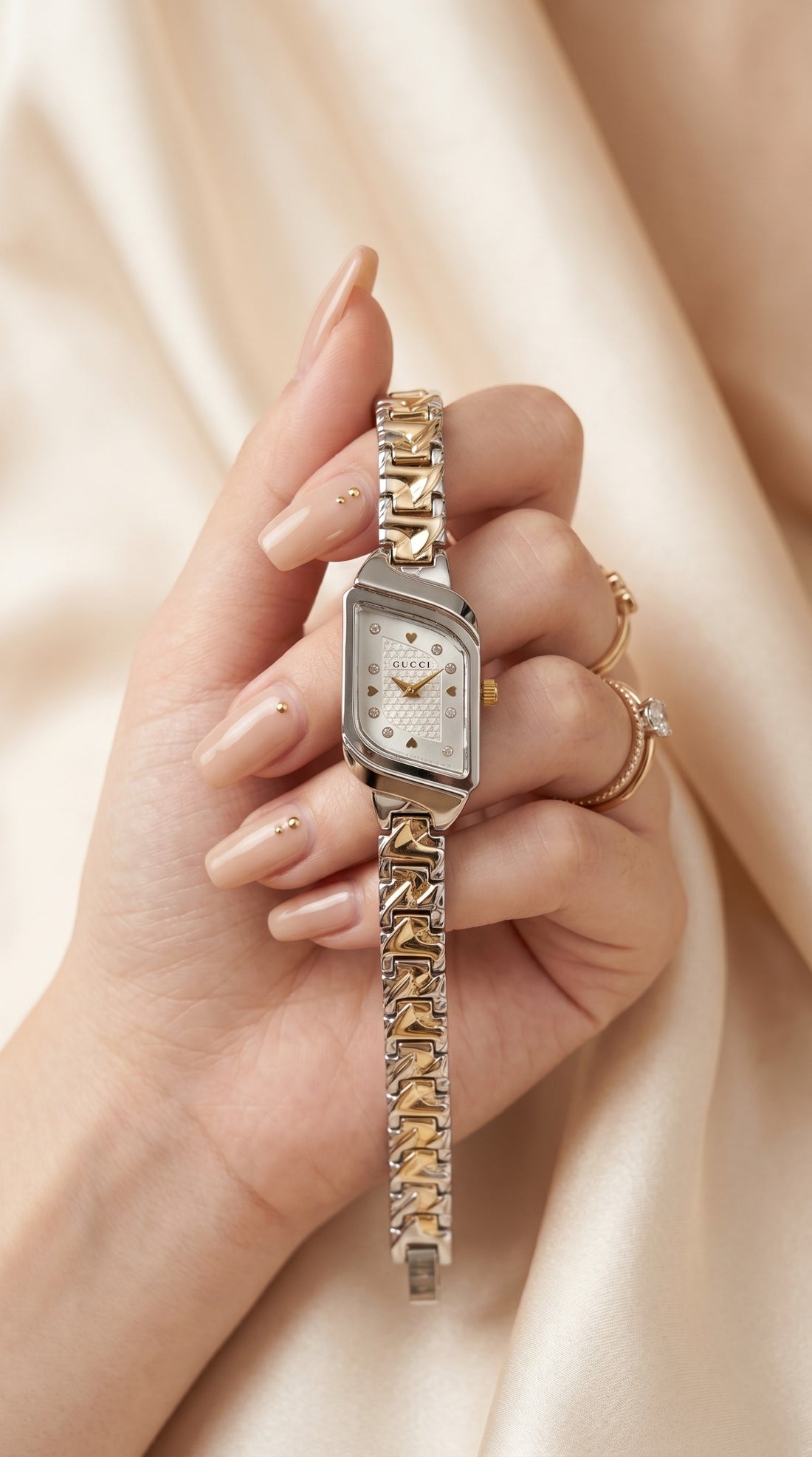 Gucci Whispering Golden Two Tone White Dial Women Watch