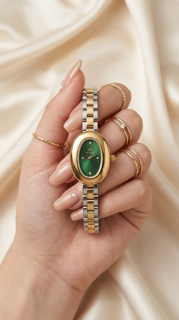 The Alysya Oval Two Tone Women Watch - Green Dial