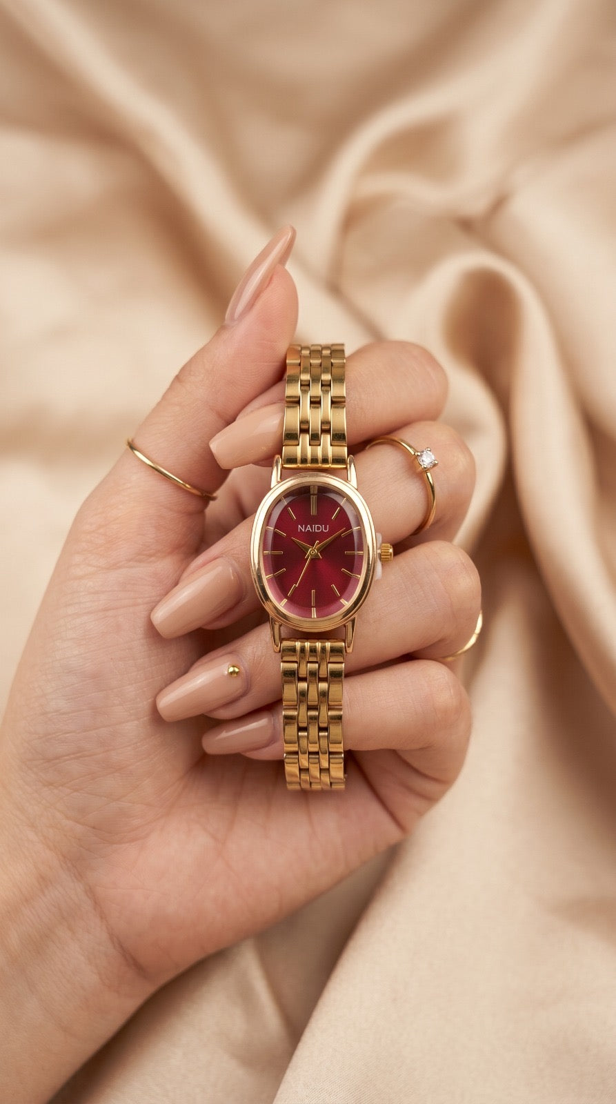 Naidu Antique Oval Women Watch - Maroon Dial
