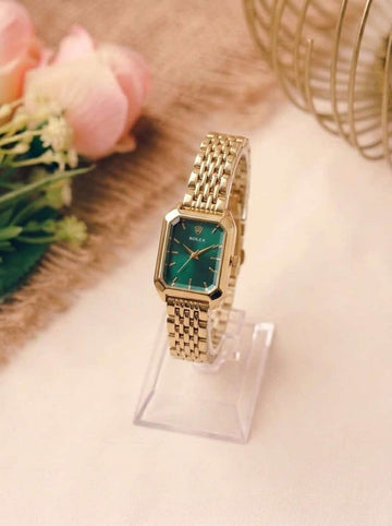 Rolex Angular Empress Women Watch - Golden Green