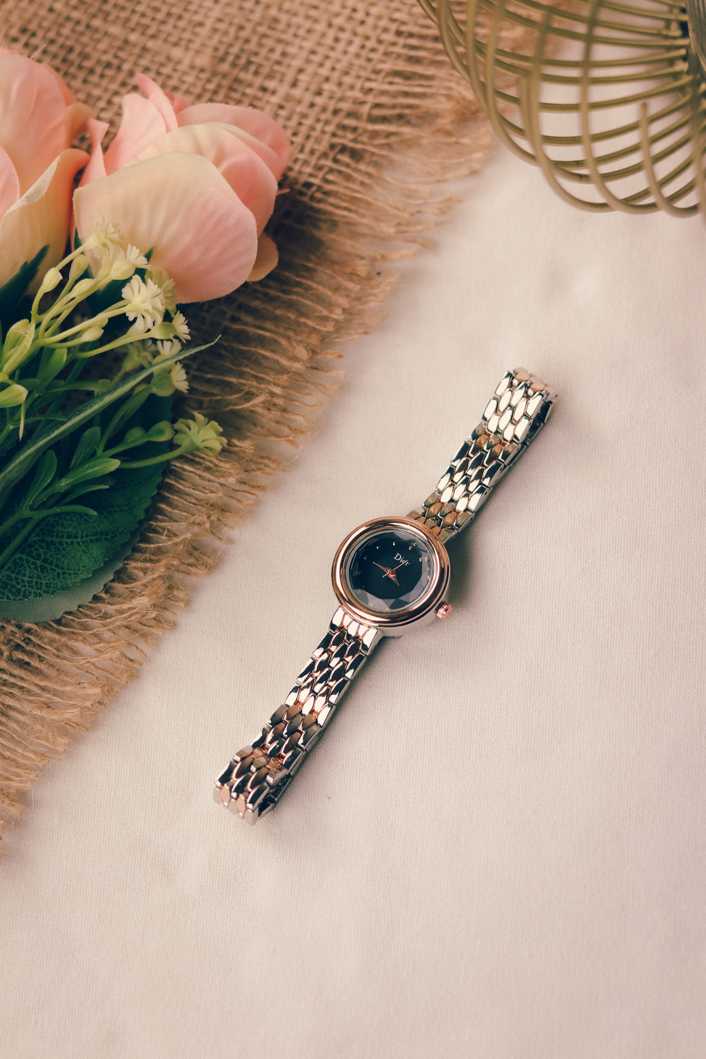 Dior Twinkle Two Tone Rose Gold Black Dial Watch