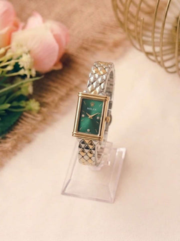 Rolex Vintage Rectangular Women Watch - Two Tone Green