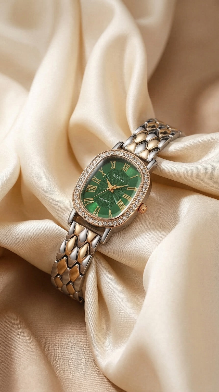 Xsvo Two Tone Green Dial Women Watch