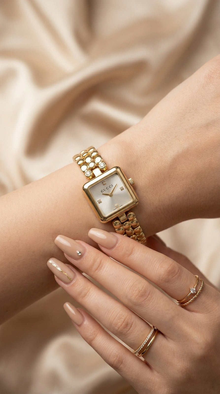 Gucci Square Sparkle Golden Women Watch