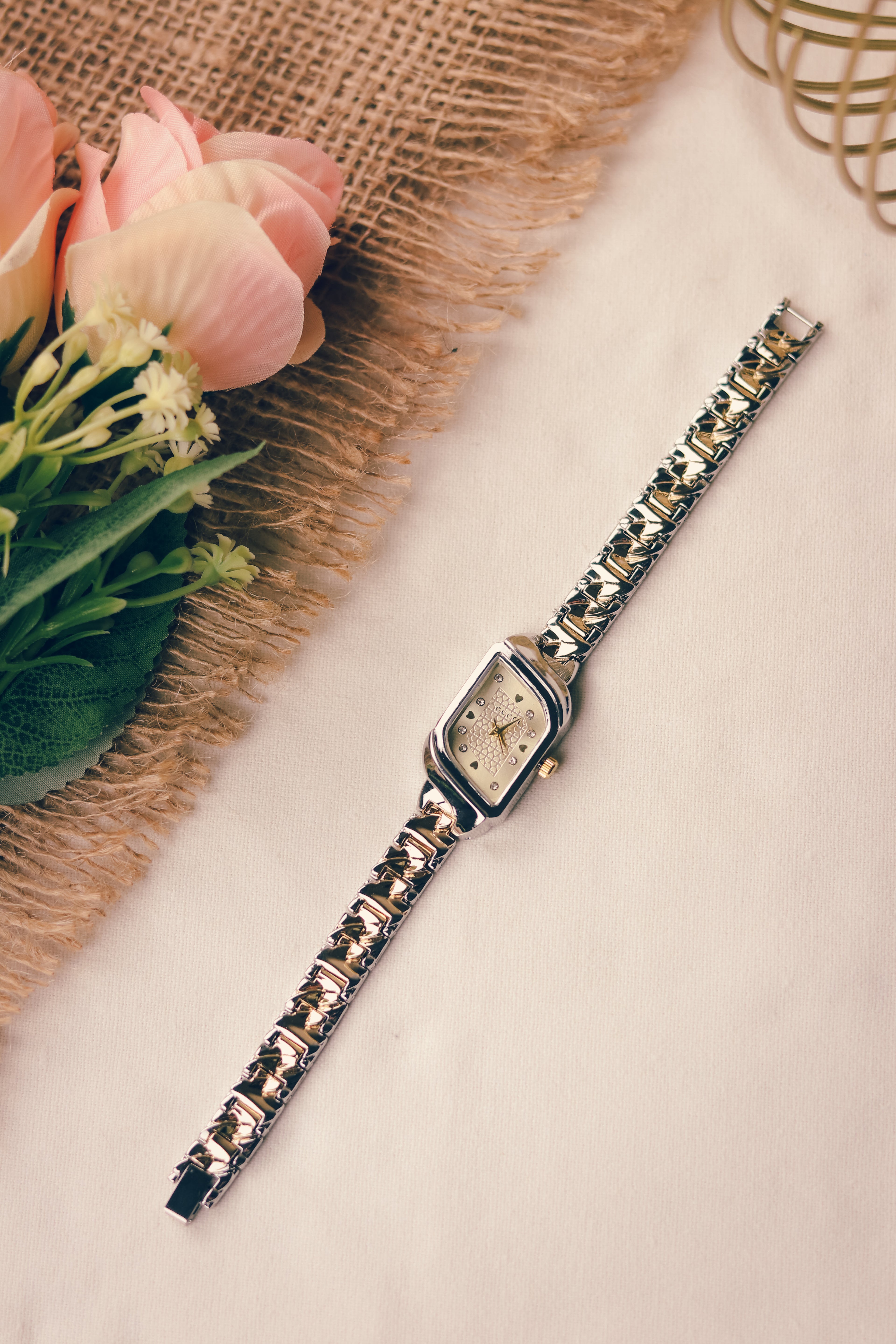 Gucci Whispering Golden Two Tone Golden Dial Women Watch