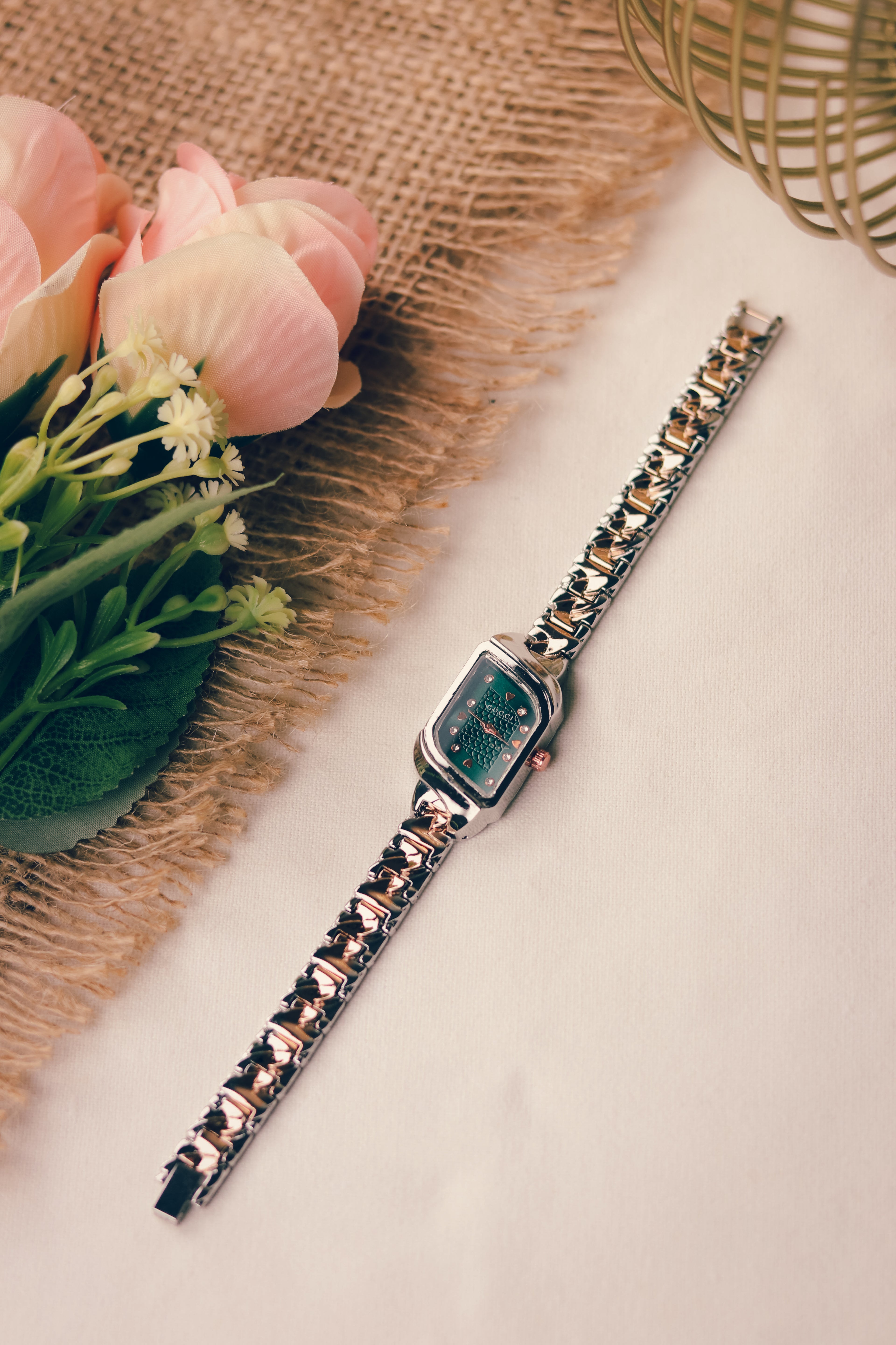 Gucci Whispering Rose Gold Two Tone Green Dial Women Watch