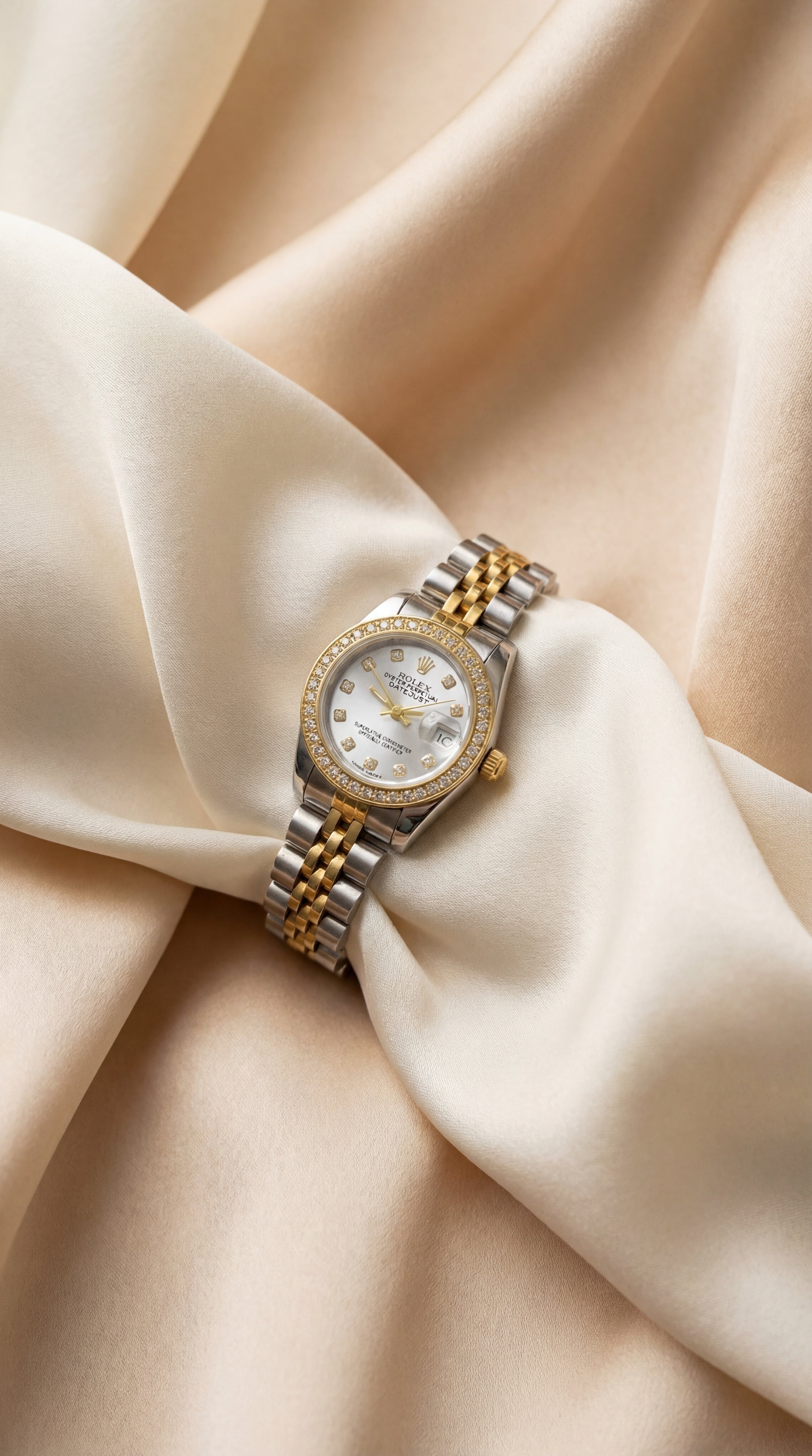 Rolex Date Oyster Silver Dial Women Watch - Two Tone