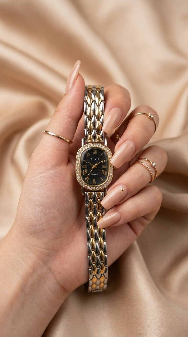 Xsvo Two Tone Black Dial Women Watch