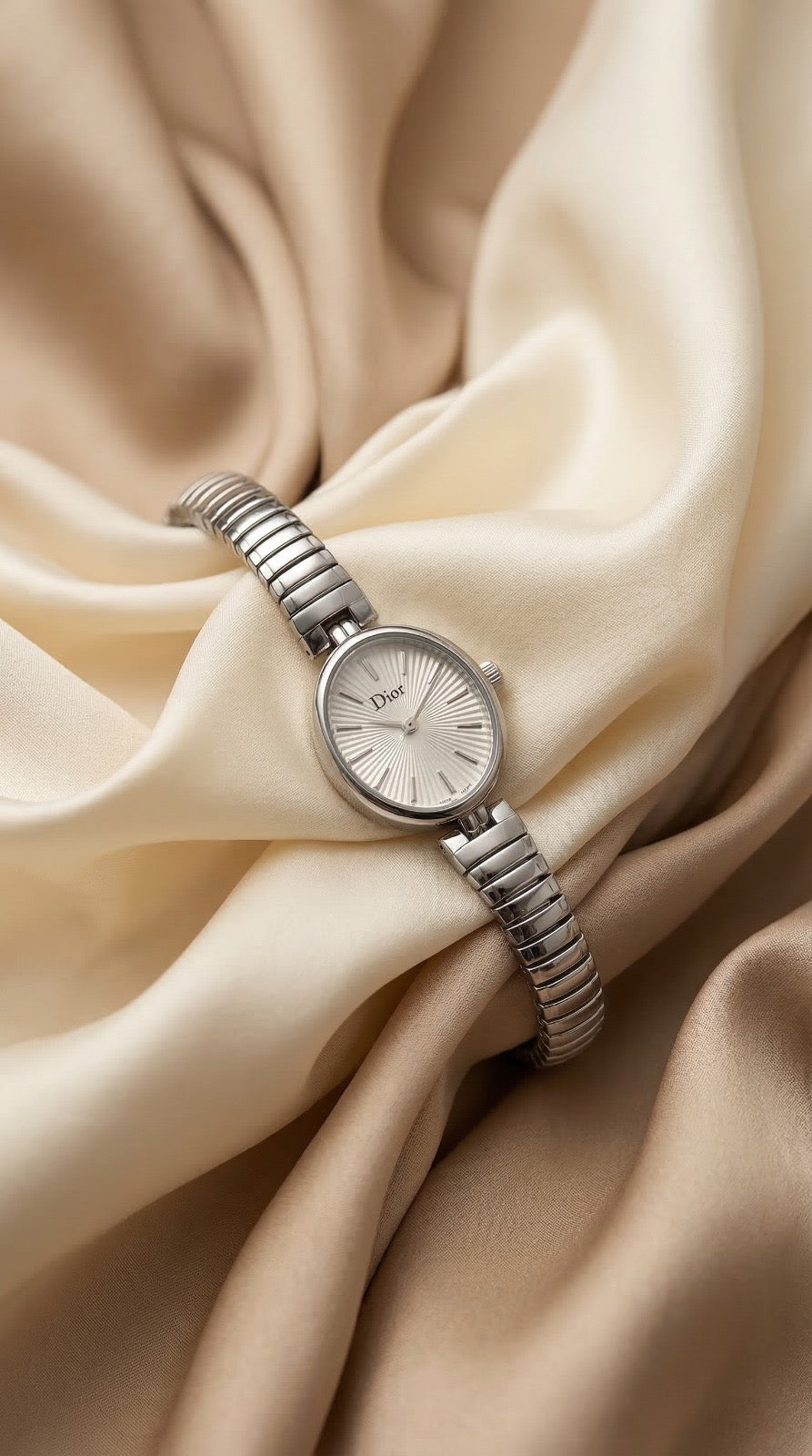 Dior Silver Elegant Oval Women Watch - White