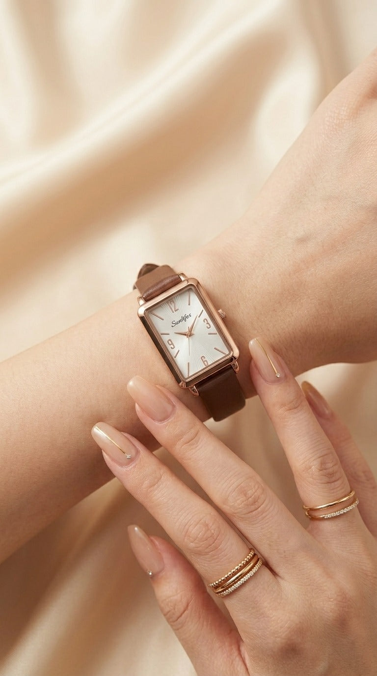 Sunlifex Square Quartz Women Strap Watch - Brown