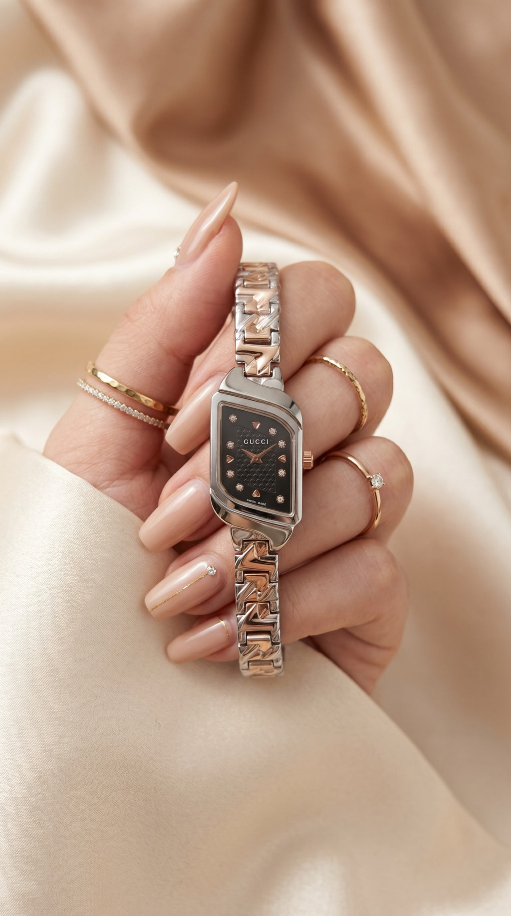 Gucci Whispering Rose Gold Two Tone Black Dial Women Watch
