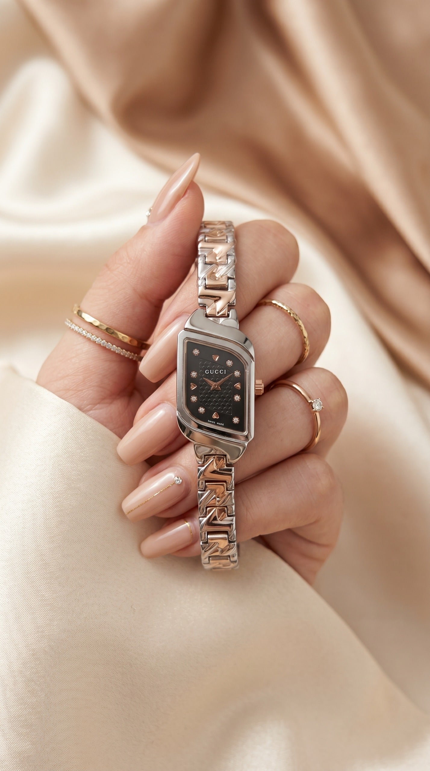 Gucci Whispering Rose Gold Two Tone Black Dial Women Watch
