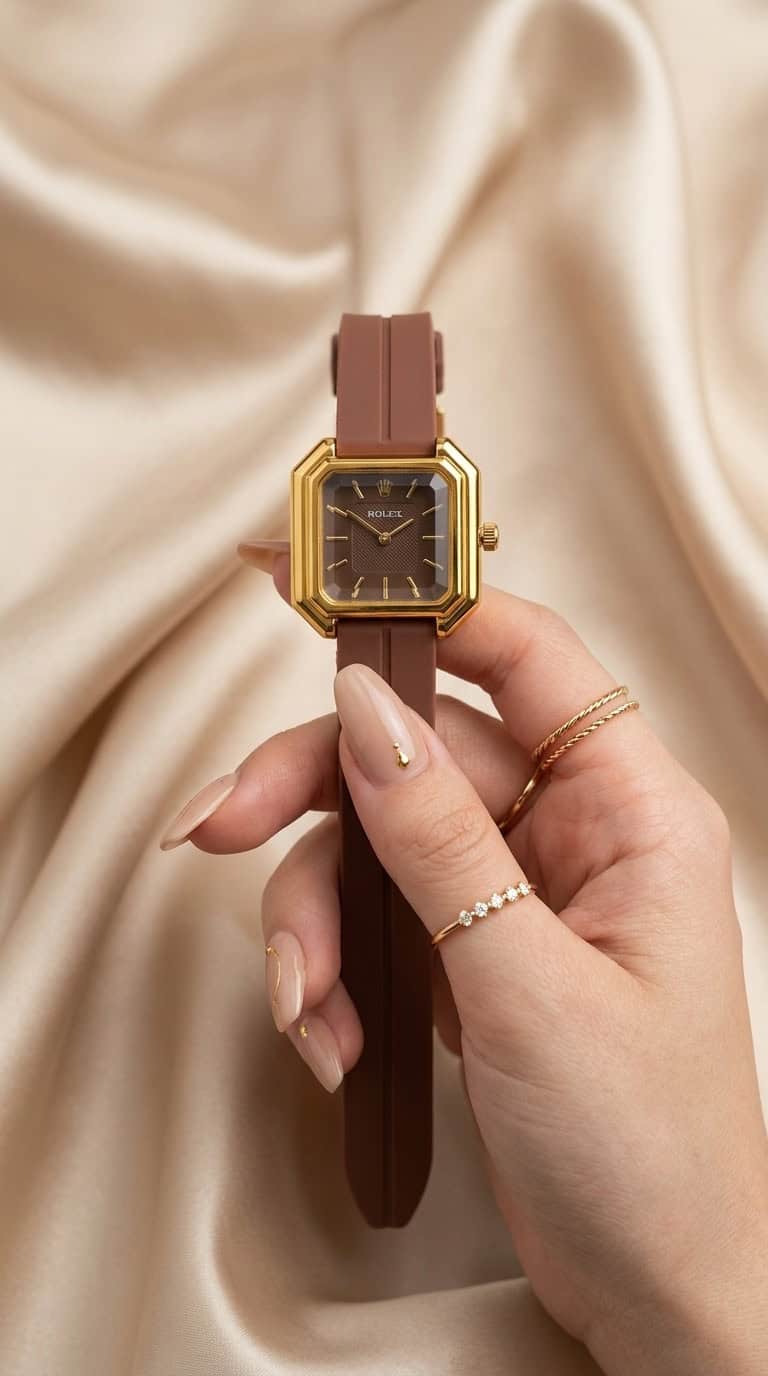 Rol-ex Heritage Octo Women Rubber Strap Watch - Brown