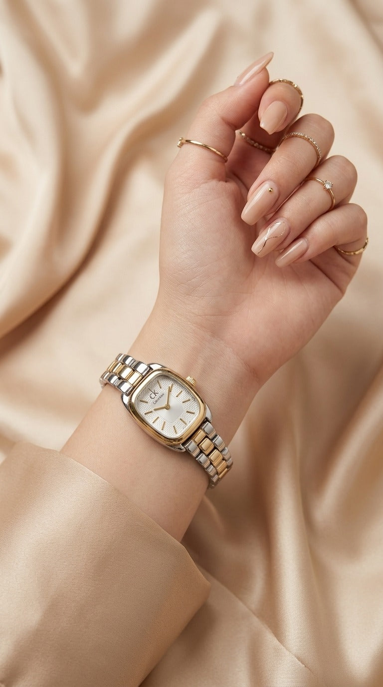 CK Square Two Tone Minimalist  Women Watch