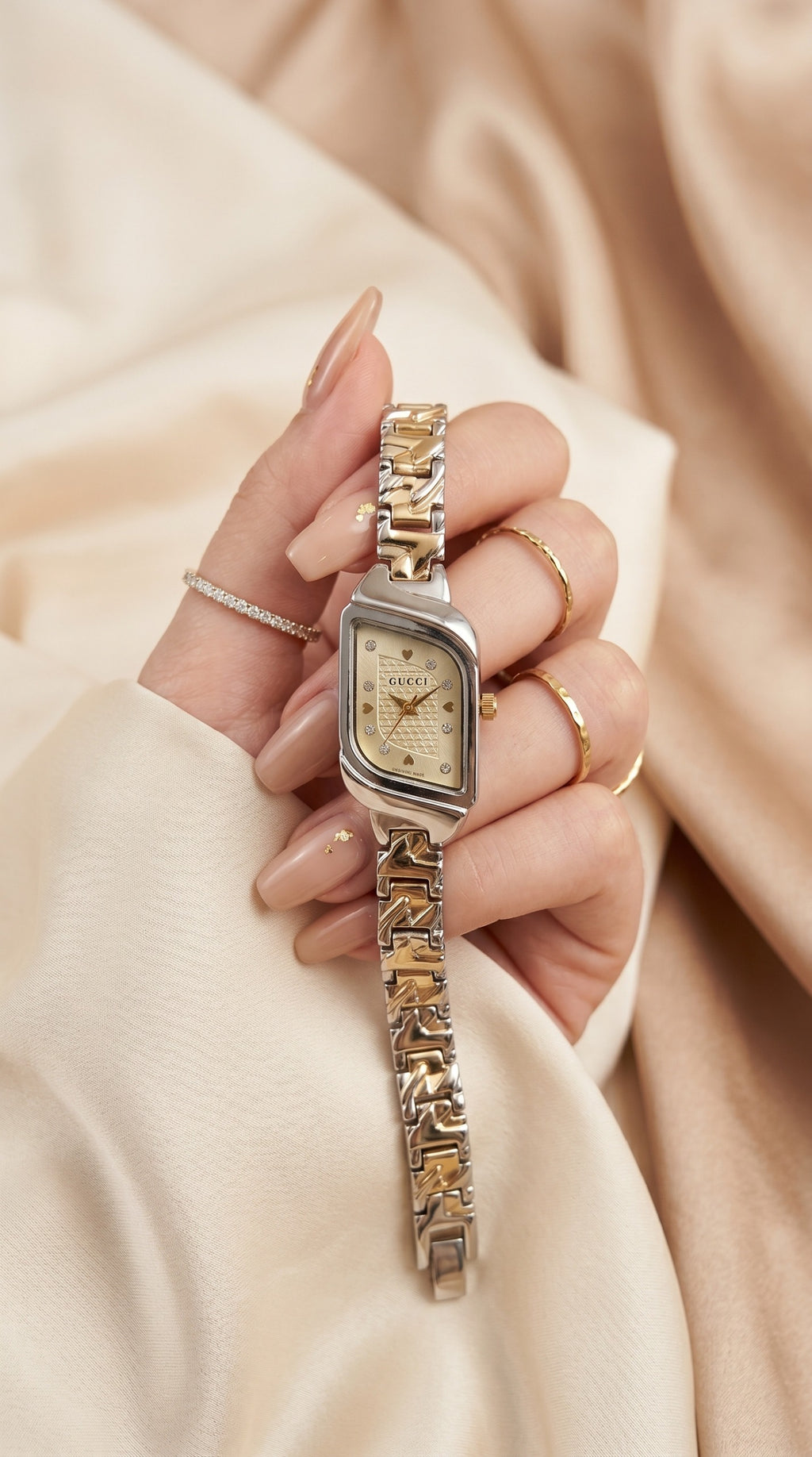 Gucci Whispering Golden Two Tone Golden Dial Women Watch