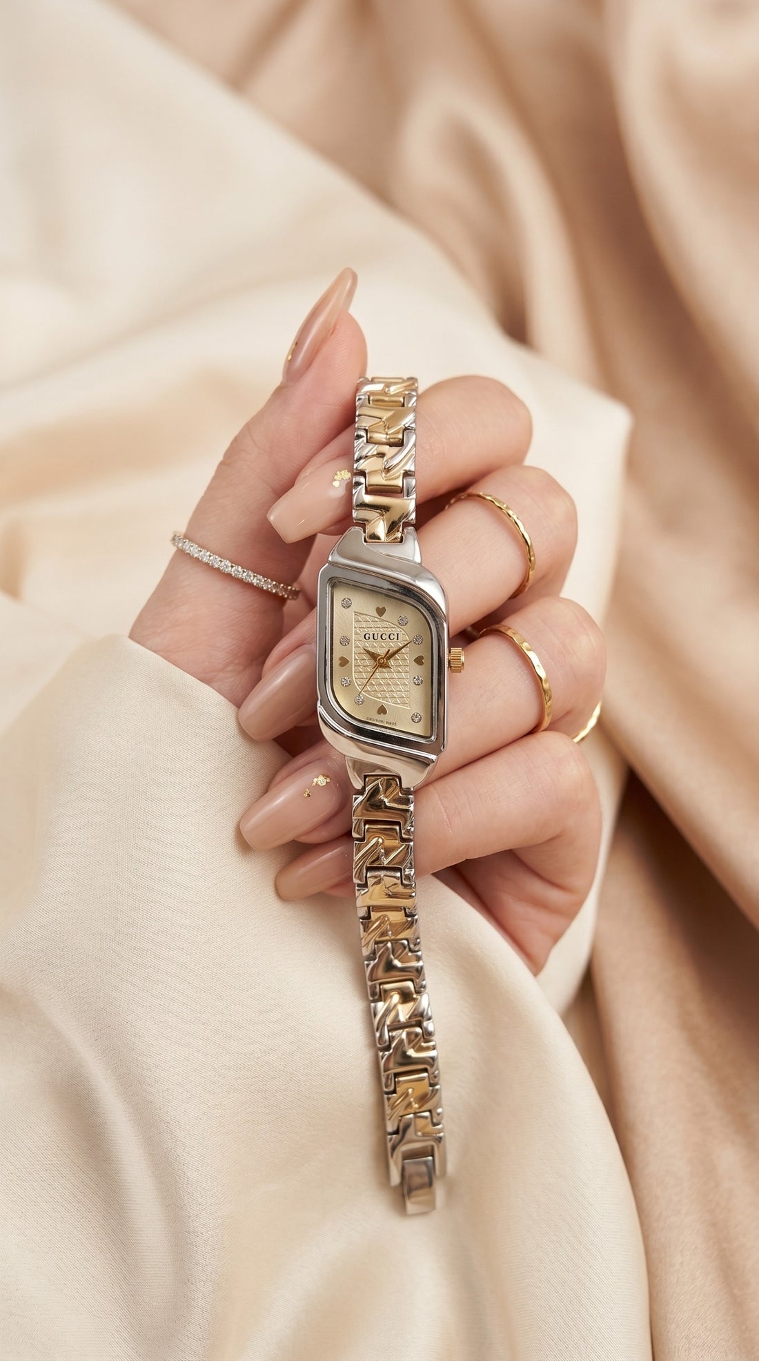 Gucci Whispering Golden Two Tone Golden Dial Women Watch