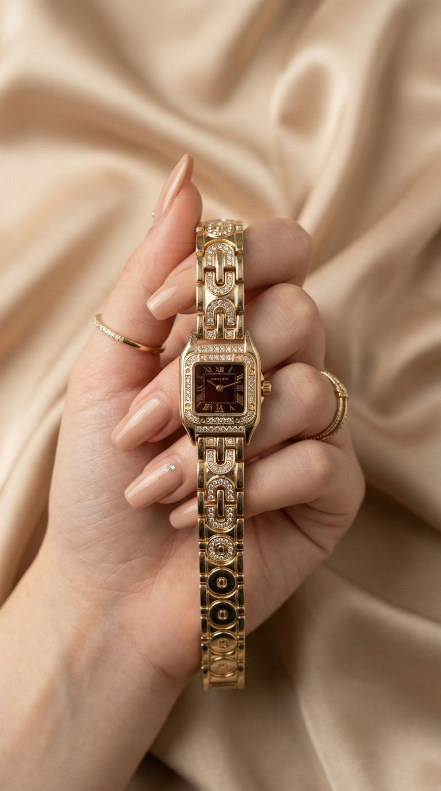 Cartier Sparkle Golden Black Dial Women Watch