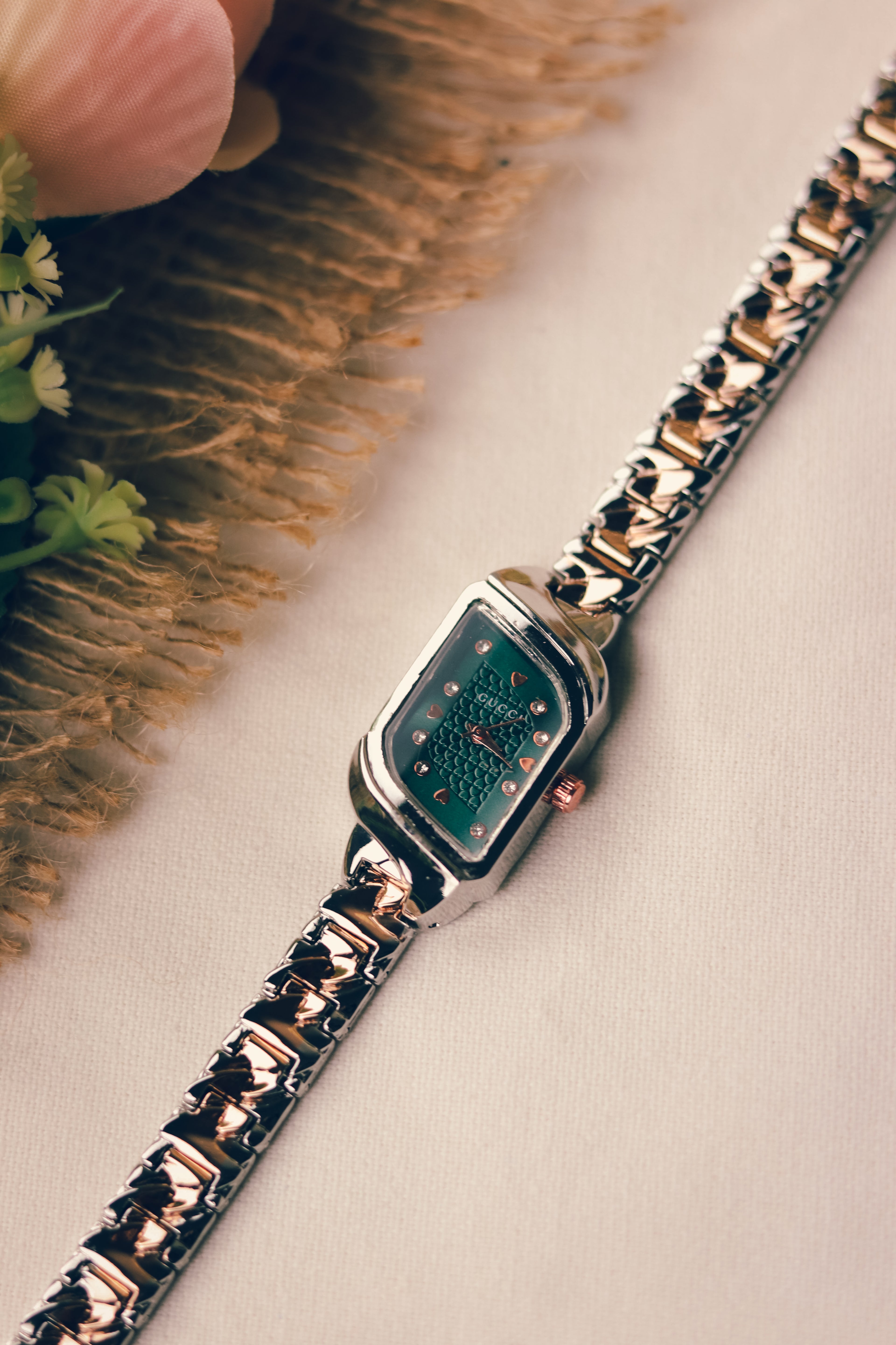 Gucci Whispering Rose Gold Two Tone Green Dial Women Watch