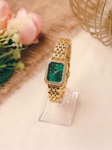 Rolex Square Silhouetted Women Watch - Golden Green
