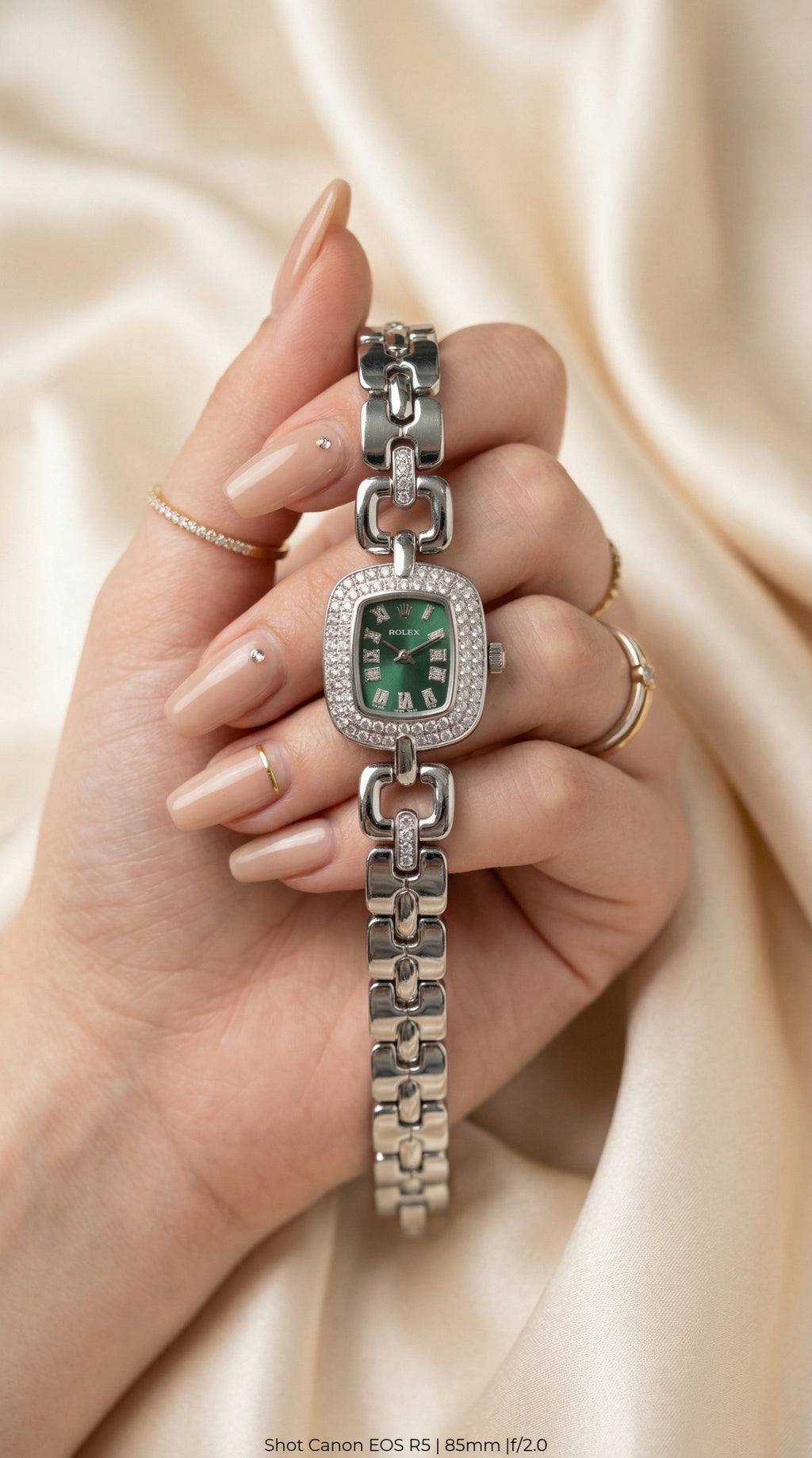 Rol-ex Opulence Silver Women Watch - Green Dial
