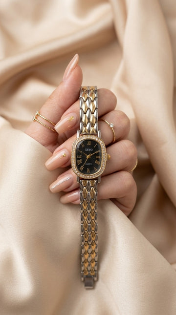Xsvo Two Tone Black Dial Women Watch