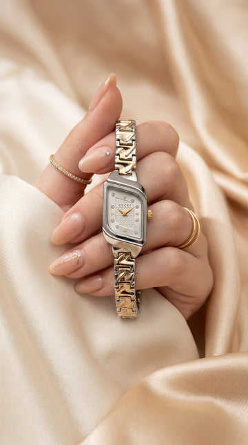 Gucci Whispering Golden Two Tone White Dial Women Watch