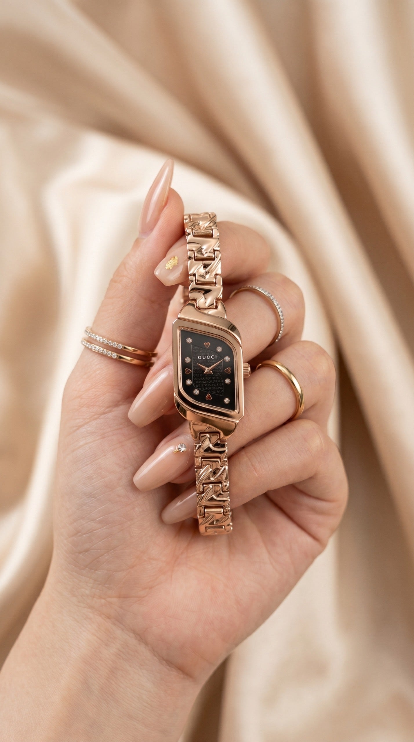 Gucci Whispering Rose Gold Black Dial Women Watch