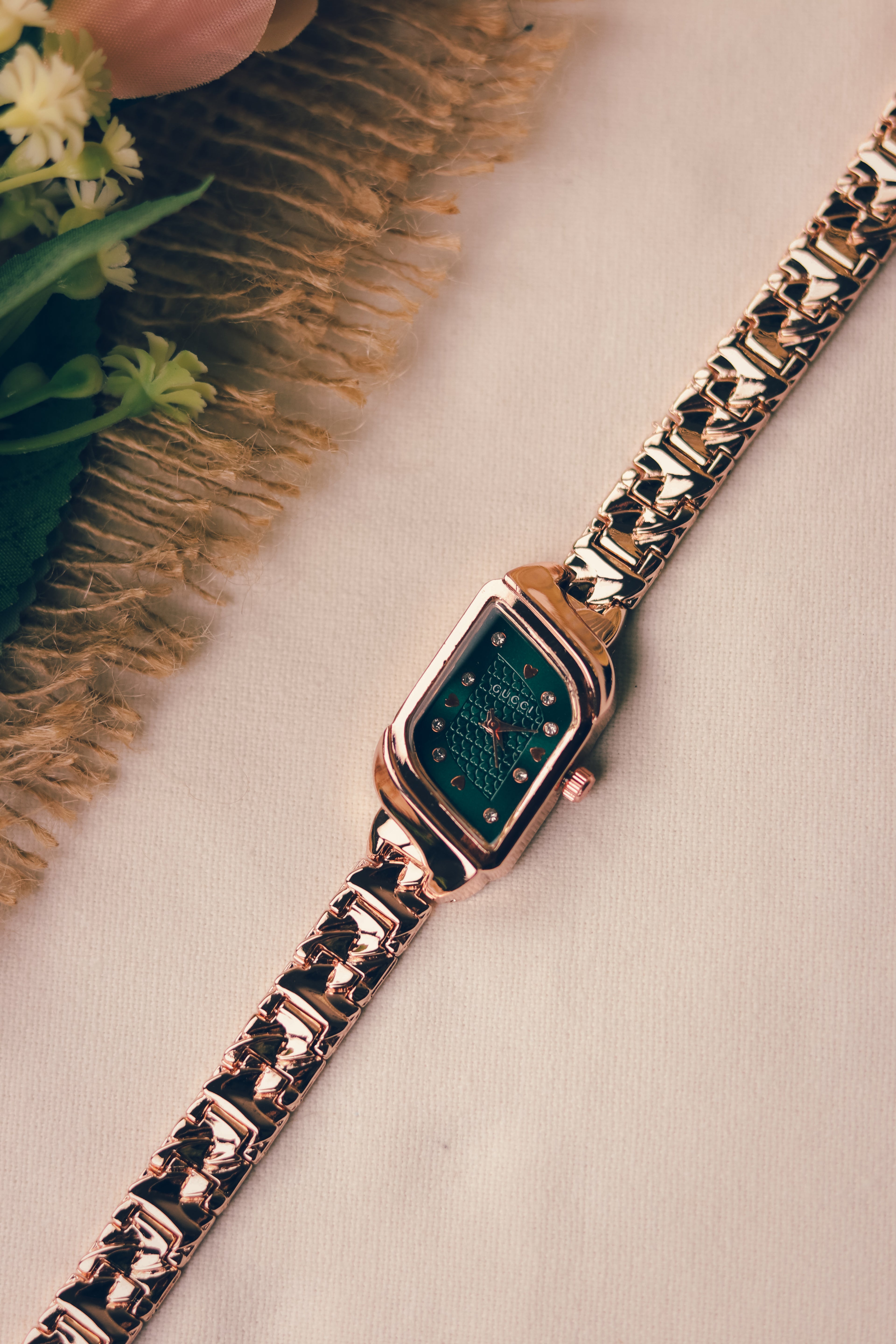 Gucci Whispering Rose Gold Green Dial Women Watch