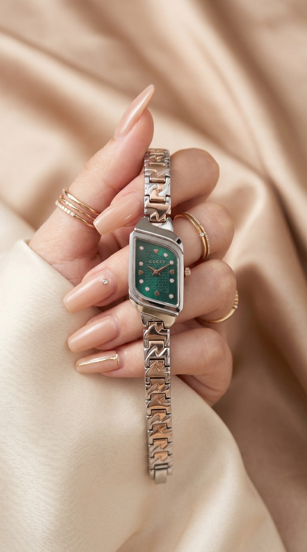 Gucci Whispering Rose Gold Two Tone Green Dial Women Watch